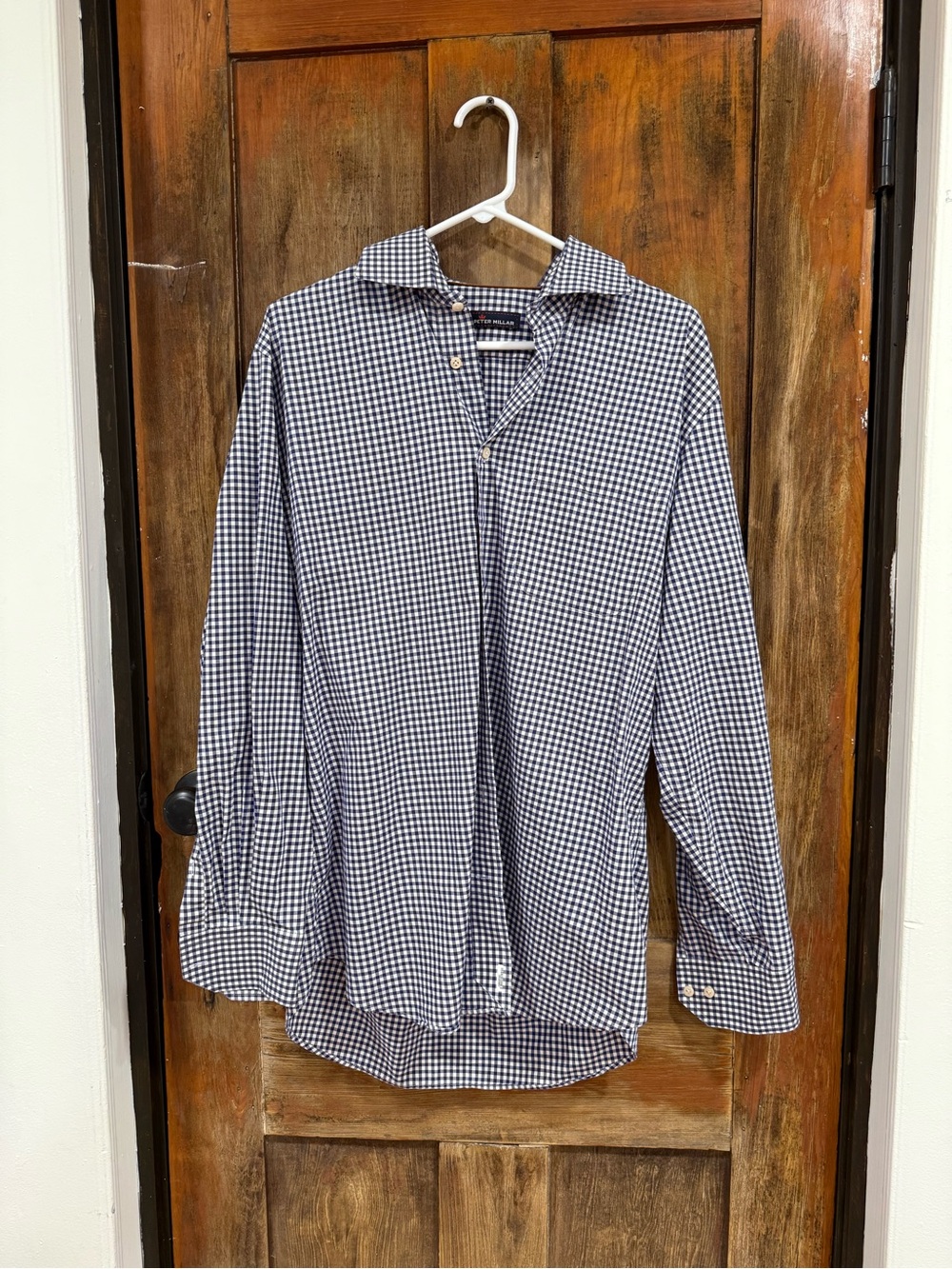 Peter Millar Navy and White Gingham Button-Down Shirt